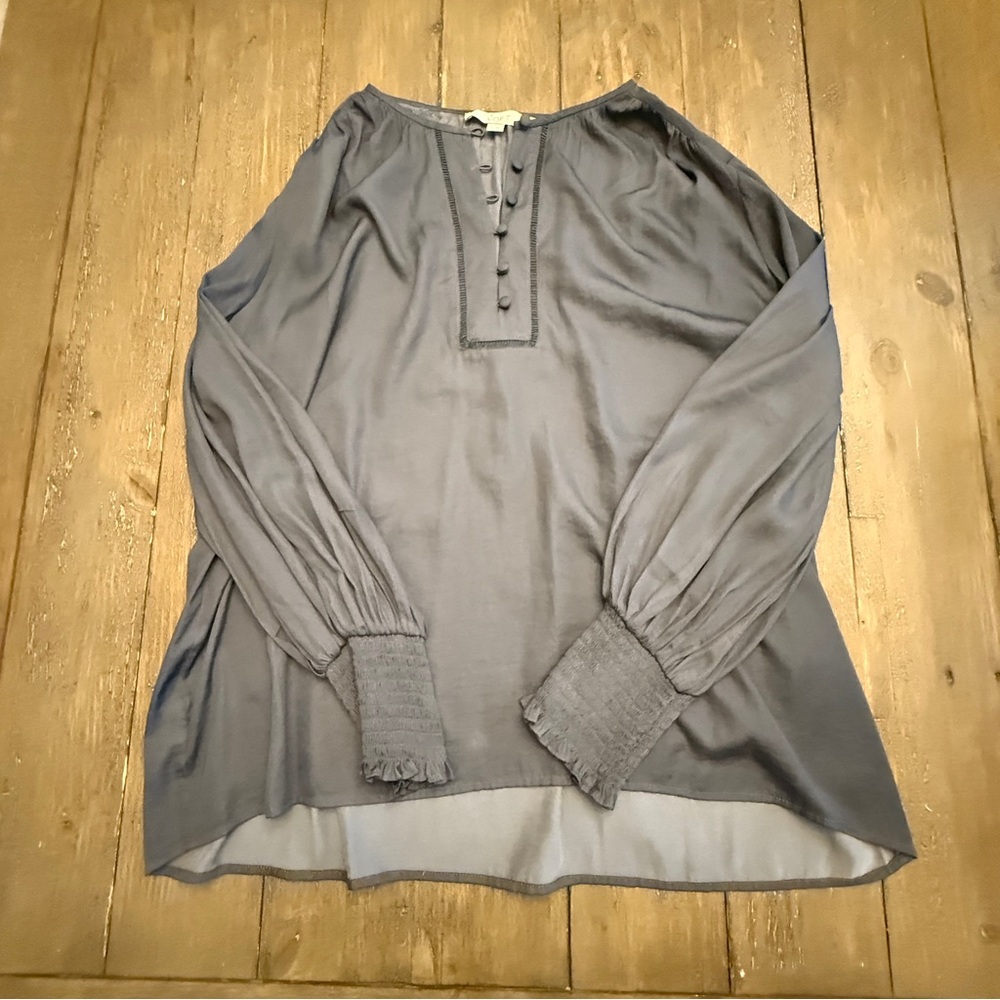 LOFT Charcoal Button-Front Blouse